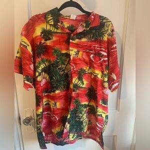 Tropical Caribbean Creations Red Yellow Green Hawaiian Style Shirt Size Large